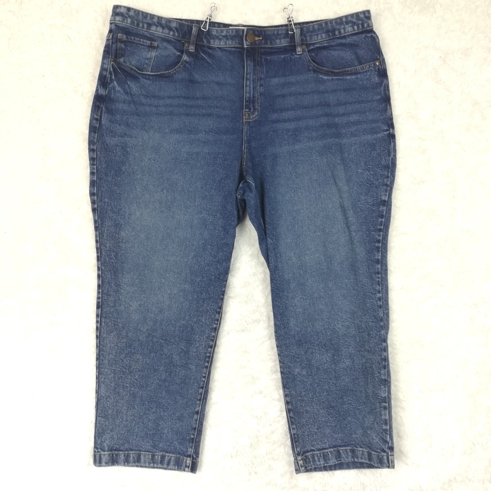 Lane Bryant Womens Slim Straight Ankle Blue Denim Flex Magic Waistband Plus 24